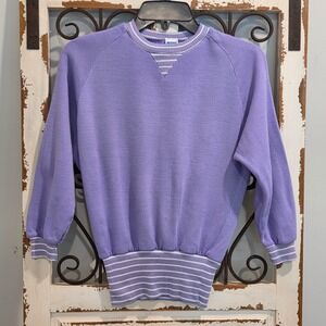Vintage Stone Apparel Girls Purple Striped Trim Fleece Sweatshirt Made in USA L